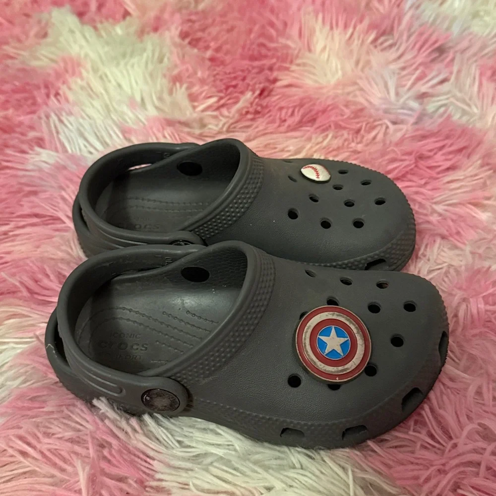 CROCS Gray Clogs with Superhero Charm